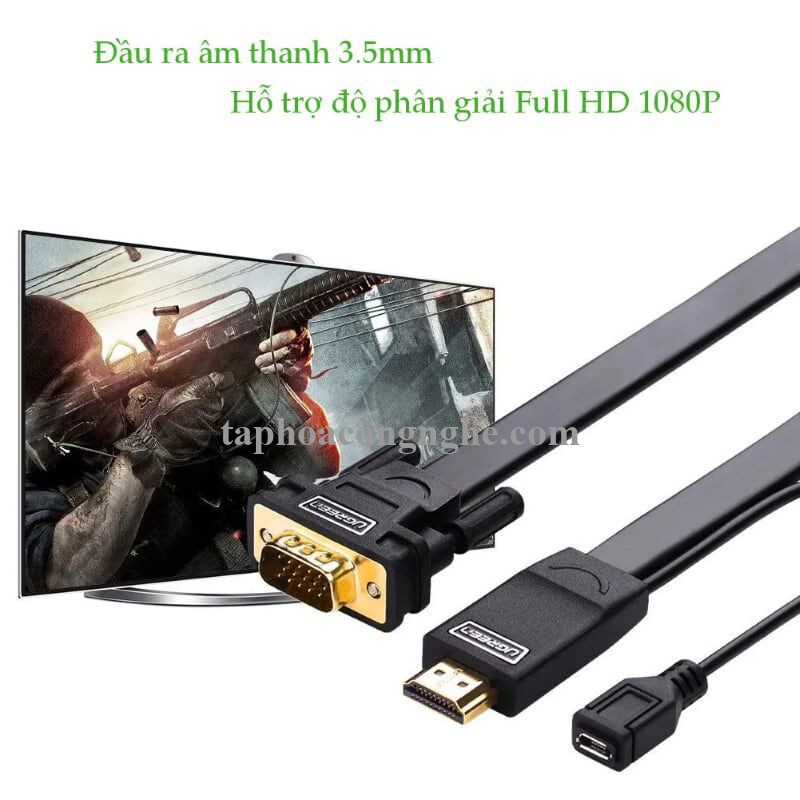 Ugreen 40232 3M màu Đen Cáp chuyển đỗi HDMI sang VGA kèm cổng trợ nguồn Micro USB MM101 30040232